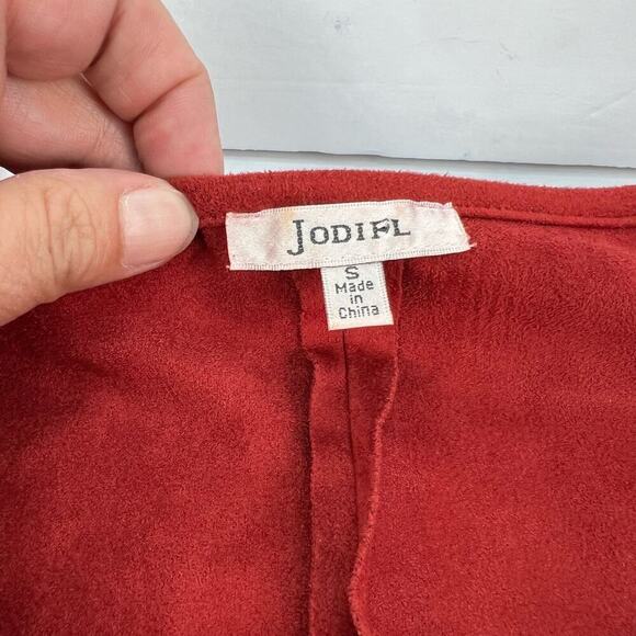 NEW Jodifl Burnt Orange Faux Suede Flare Crochet Trim Sleeve Oversized Blouse S - Picture 10 of 12